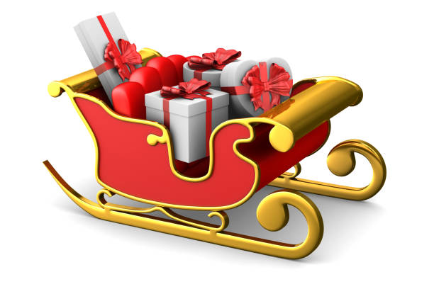 istock red christmas sled on white background. Isolated 3D illustration 1181149518