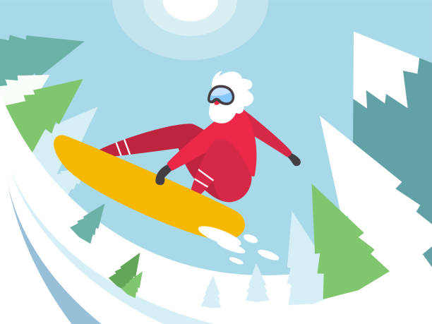 istock Snowboarding Santa. Winter sport activities. Flat design illustration with Santa Claus. - Vector 1181150134