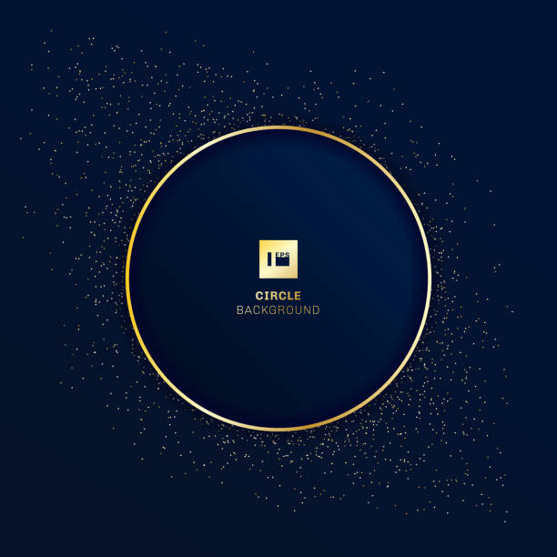 złota okrągła odznaka na ciemnoniebieskim tle ze złotym brokatem. - banner anniversary vector button stock illustrations