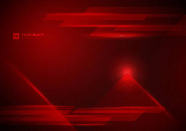 Vector illustration of Abstract technology futuristic concept digital of red light ray with diagonal stripes lines texture on dark red background.