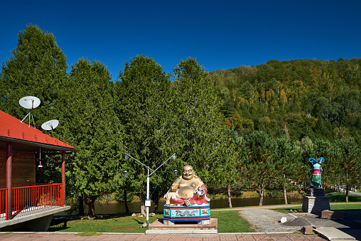 Harrington, QC, Canada - September 23, 2018: Entrance to the TamBaoSon Buddhist Temple in Quebec during a sunny day.