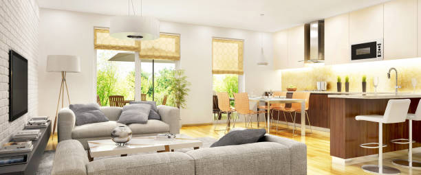 istock Modern living room combined with kitchen 1181154839