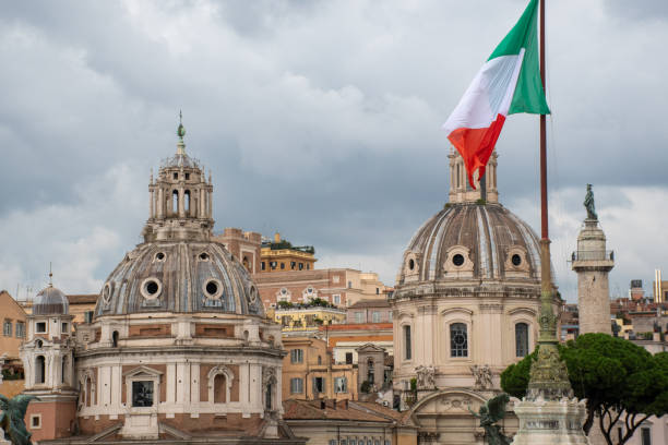 istock Roman Churches with Italian flag 1181156352