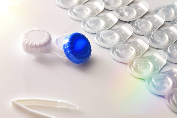 istock Contact lenses blister and case on white table elevated detail 1181156792