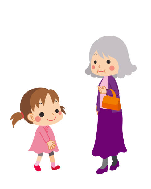 ilustrações de stock, clip art, desenhos animados e ícones de little girl and old woman - pigtails ethnic little girls teenage girls