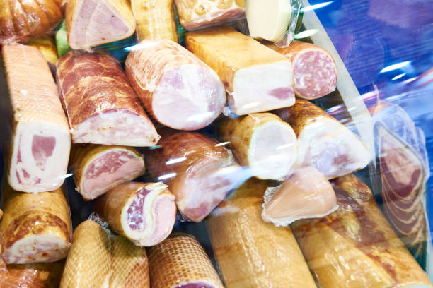 istock Ham and sausage on store 1181159445