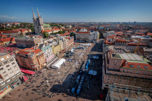 Zagreb central square being prepared for the 28th Zagreb marathon