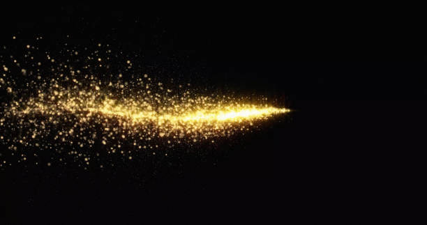 istock Golden glitter light comet trail, sparkling particles shine wave tail. Gold glittering shimmer, magic glowing golden glitter with light sparks 1181160311