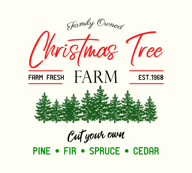 Christmas tree Farm retro vector advertising sign Christmas tree Farm retro vector advertising sign art banner commercial sign outdoors marketing stock illustrations