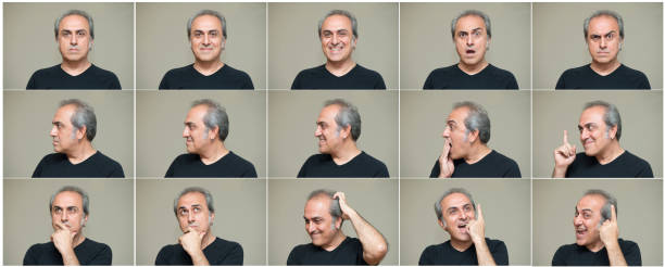 hombre haciendo expresiones faciales - imagen múltiple fotografías e imágenes de stock