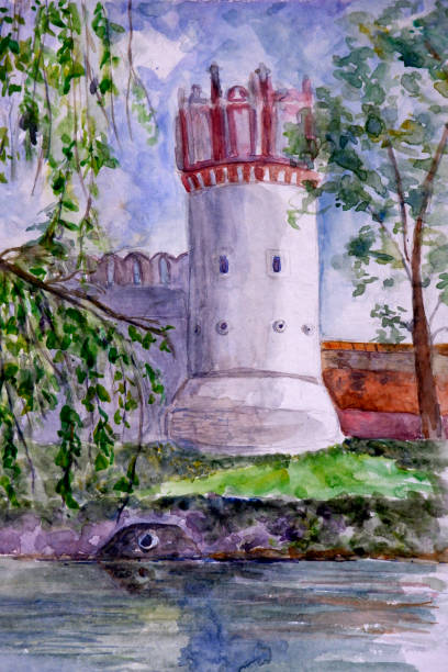 istock Watercolor sketch of an old tower in monastery, Moscow 1181166535