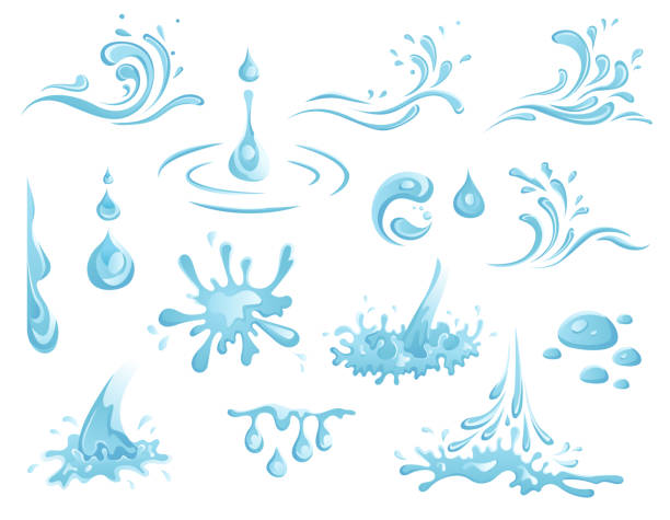 水とドロップアイコンセット - 青い波と水の飛沫セット、モーションベクトルで自然の波状のシンボルイラスト - drop water rain splashing点のイラスト素材／クリップアート素材／マンガ素材／アイコン素材