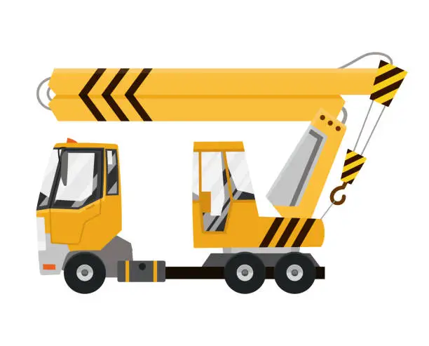 Vector illustration of Vector drawing elevating the crane car. Mobile crane truck