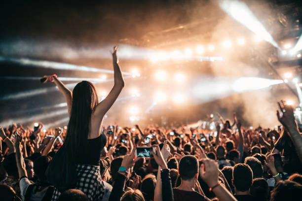 Are you ready to party? Crowd partying at a music gig live performance stock pictures, royalty-free photos & images