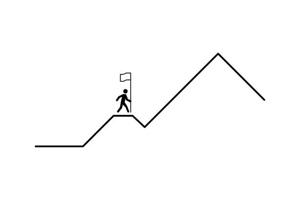 бизнес-концепции. человек стремится к успеху. человек хочет быть первым. горный маршрут к вершине. бизнес-иллюстрация. стартап-бизнес. белый - footpath employment issues occupation outline stock illustrations