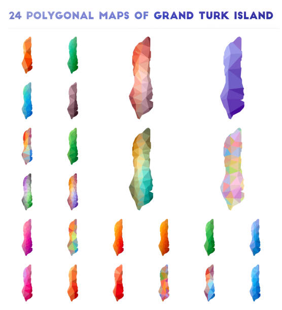 ilustrações de stock, clip art, desenhos animados e ícones de set of vector polygonal maps of grand turk island. - grand atlas