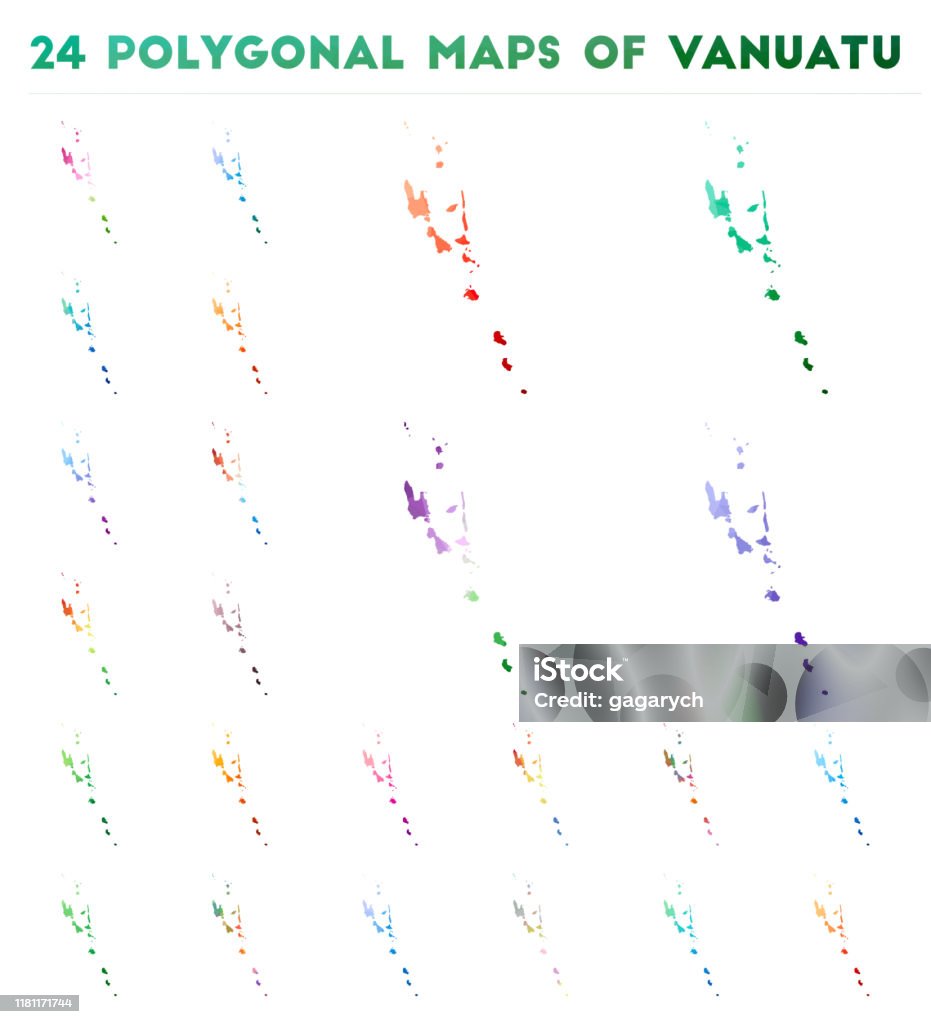 Uppsättning av vektor månghörniga kartor över Vanuatu. - Royaltyfri Abstrakt vektorgrafik Uppsättning av vektor månghörniga kartor över Vanuatu. - Royaltyfri Abstrakt vektorgrafik