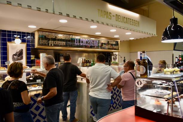 mercat de l'olivar, palma de mallorca, spain - shade people patio meat imagens e fotografias de stock