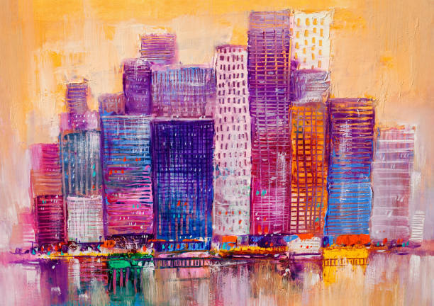 istock Abstract painting of urban skyscrapers. 1181178699