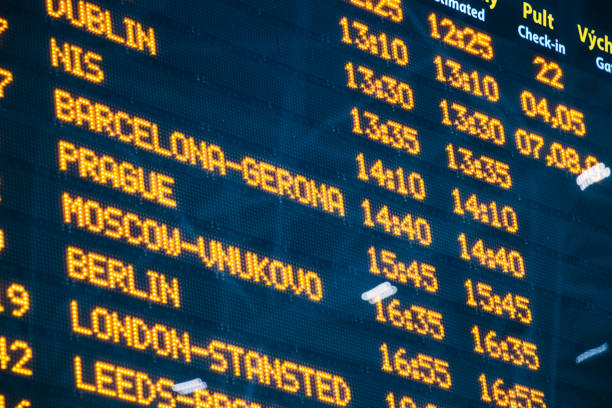 istock Informations about international flights on timetable 1181179062
