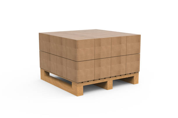 istock Stack of cardboard boxes on pallet, mock up template on isolated white background, 3d illustration 1181184963