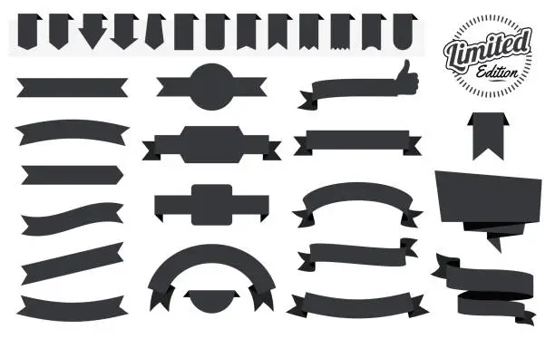 Vector illustration of Set of Black Ribbons, Banners, badges, Labels - Design Elements on white background