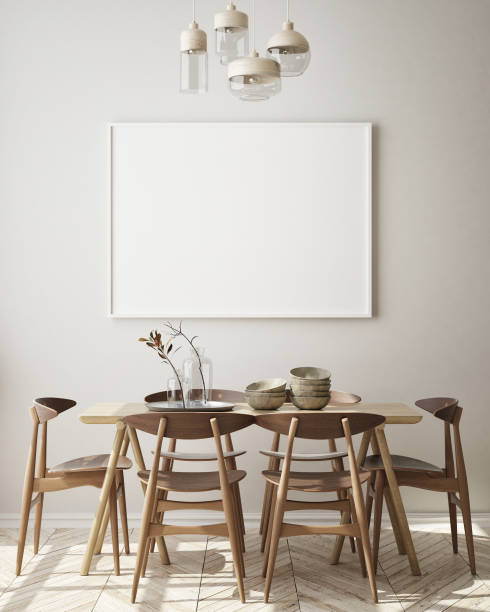 istock mock up poster frame in modern interior background, scandinavian style, 3D render 1181195573