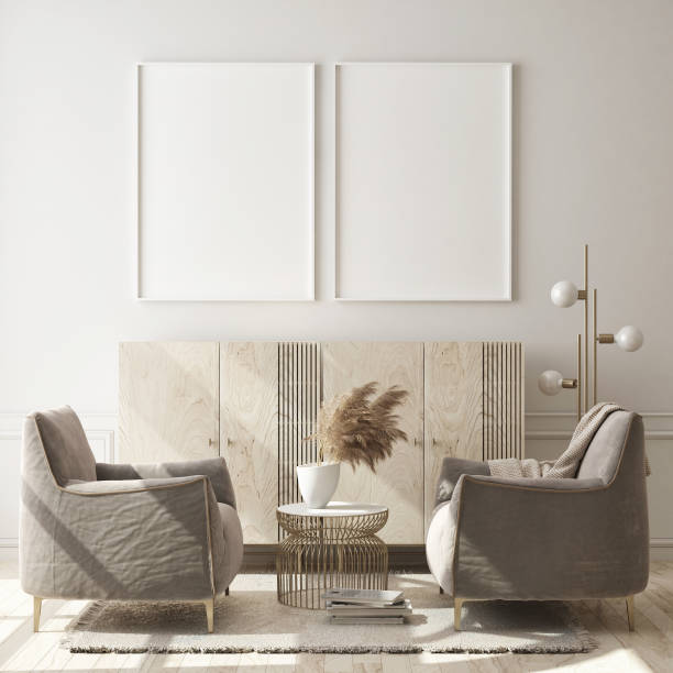 istock mock up poster frame in modern interior background, scandinavian style, 3D render 1181195575