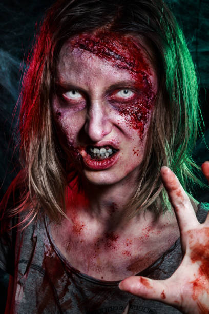 istock Scary undead zombie. Halloween make-up and costume 1181196144
