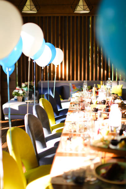 istock Dinner party at cafe, decorated table with delicious dishes 1181197754