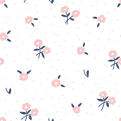 cute Trendy Seamless Floral Pattern on white background