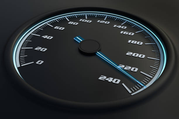 istock Blue speedometer in car on dashboard. 3D rendered illustration. 1181204078