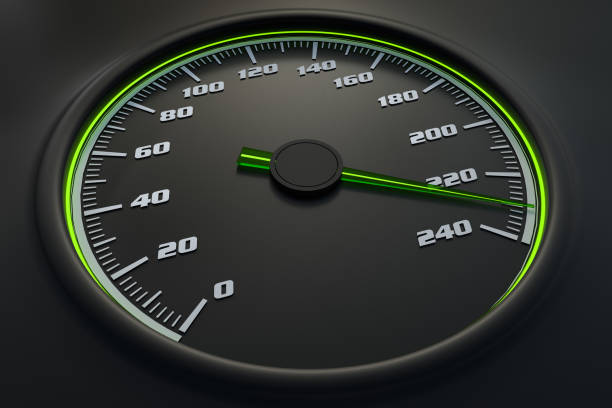 istock Green speedometer in car on dashboard. 3D rendered illustration. 1181204764