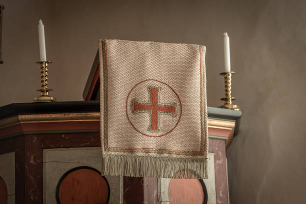 istock Decorations on a pulpit in a church. 1181204875