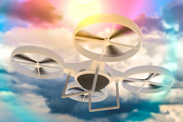 istock Flying drone in the blue sky 1181204975