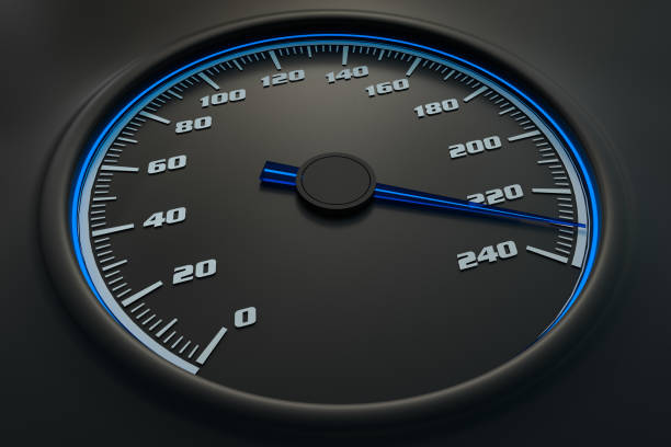 istock Blue speedometer in car on dashboard. 3D rendered illustration. 1181205922