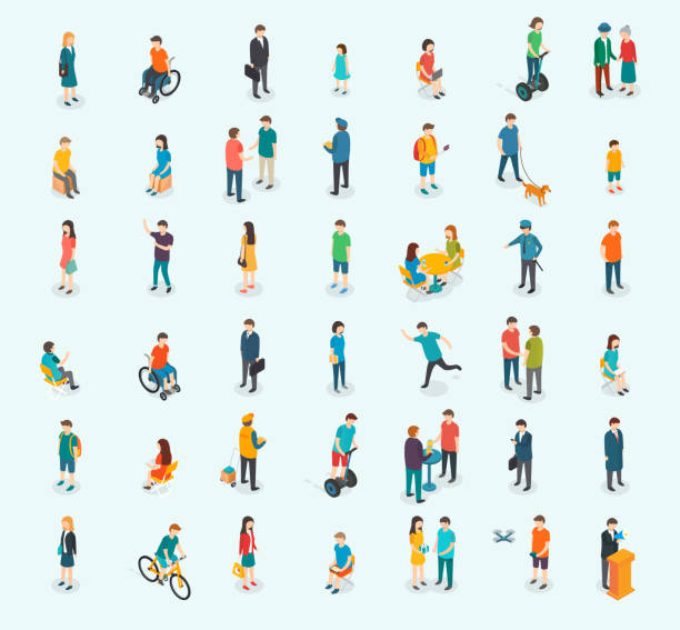 Different isomeric people set Different isomeric people vector set. Vector illustration. isometric projection illustrations stock illustrations