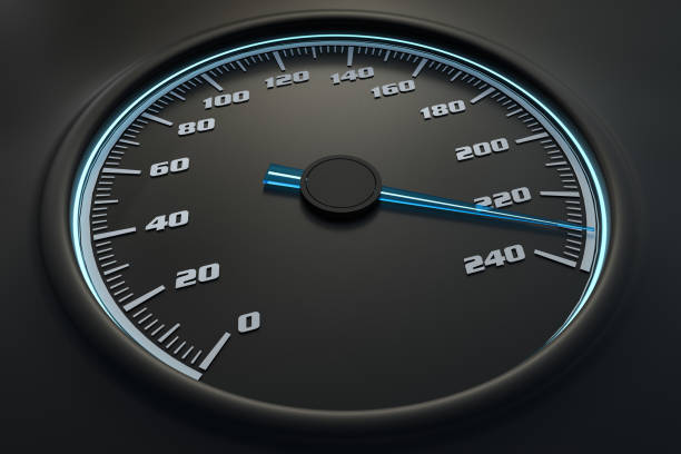 istock Blue speedometer in car on dashboard. 3D rendered illustration. 1181206282