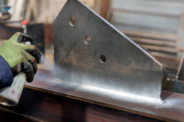 istock Magnetic particle (MPI) test to the fillet weld. This inspection (MPI) is a non-destructive testing (NDT) process for detecting surface and shallow subsurface discontinuities in ferromagnetic material. 1181206507