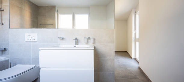istock Front view of sink and mirror. Modern bathroom 1181207481