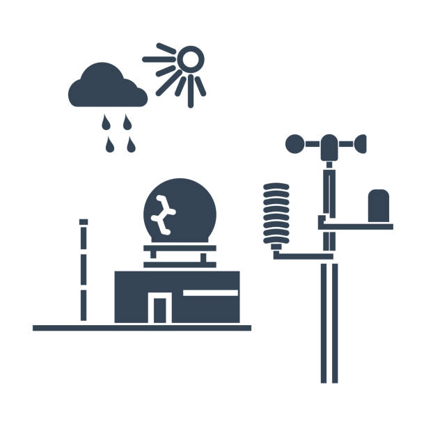 블랙 아이콘 기상 관측소, 레이더 - anemometer meteorology weather barometer stock illustrations