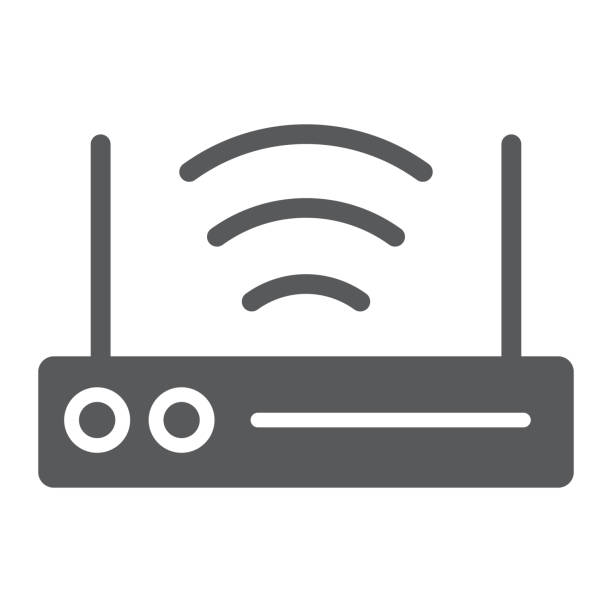 Wifi router glyph icon, technology and device, wireless internet sign, vector graphics, a solid pattern on a white background. Wifi router glyph icon, technology and device, wireless internet sign, vector graphics, a solid pattern on a white background, eps 10. access point router stock illustrations