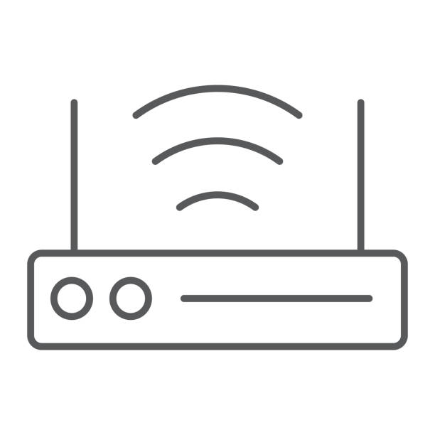 Wifi router thin line icon, technology and device, wireless internet sign, vector graphics, a linear pattern on a white background. Wifi router thin line icon, technology and device, wireless internet sign, vector graphics, a linear pattern on a white background, eps 10. access point router stock illustrations