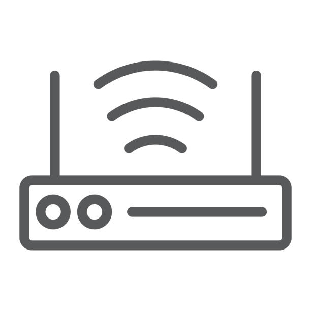 Wifi router line icon, technology and device, wireless internet sign, vector graphics, a linear pattern on a white background. Wifi router line icon, technology and device, wireless internet sign, vector graphics, a linear pattern on a white background, eps 10. access point router stock illustrations