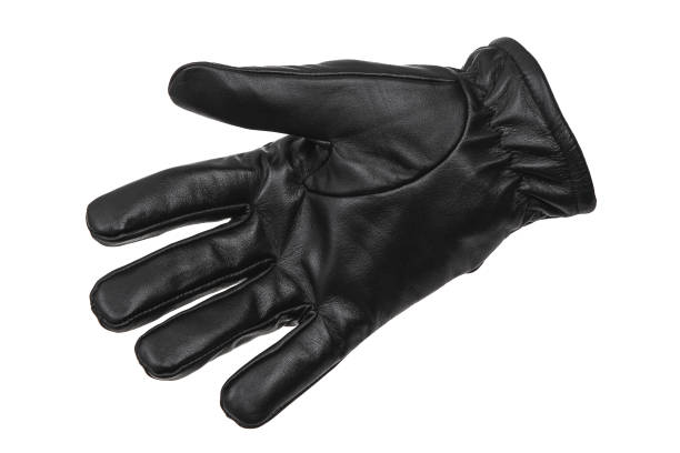 istock Black leather glove isolate on a white background. Black glove - keep/get gesture. 1181216052