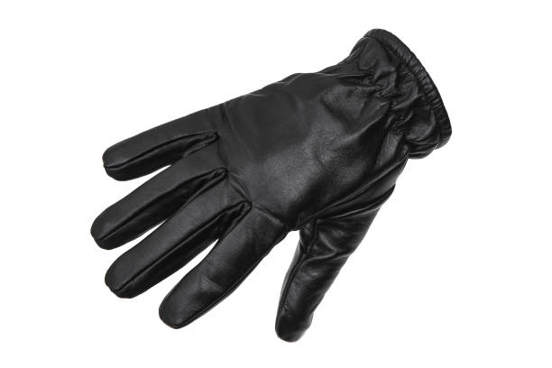 istock Black leather glove isolate on a white background. Black glove - keep/get gesture. 1181216086