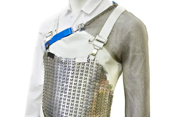 Chainmail apron for meat boning isolated white