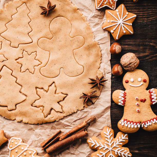 istock Gingerbread dough with food decorations background 1181217842