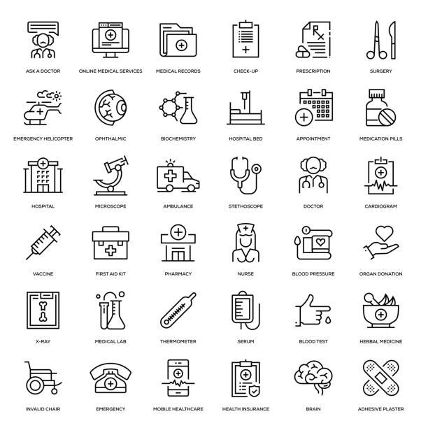Medicine and Health Icon Set Medicine and Health Icon Set - Thin Line Series radiology doctor stock illustrations
