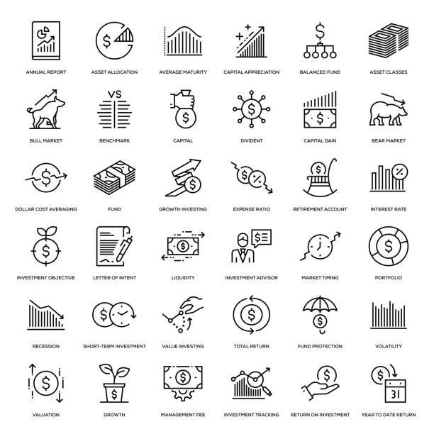 Investment Icon Set Investment Icon Set - Thin Line Series retirement planning advisor stock illustrations